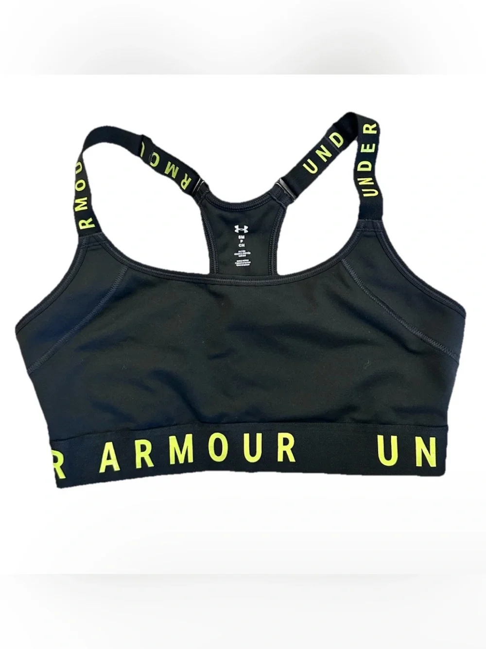 Under Armour Crossback Army Green Sports Bra S Neon Yellow Padded Gym Running